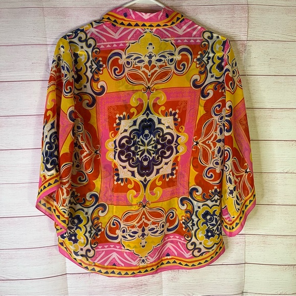 Carmen Marc Valvo Multicoloer Paisley Sheer Kimono Pullover Blouse Size Small - Picture 5 of 5